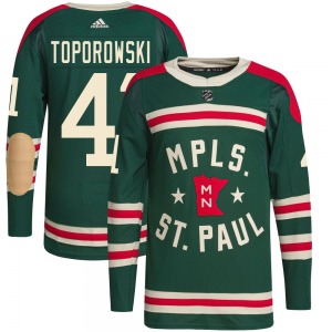 Authentic Adidas Youth Luke Toporowski Green 2022 Winter Classic Player Jersey - NHL Minnesota Wild