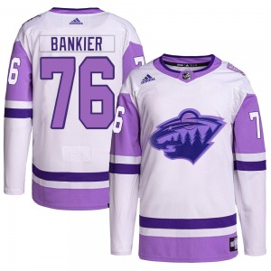 Authentic Adidas Youth Caedan Bankier White/Purple Hockey Fights Cancer Primegreen Jersey - NHL Minnesota Wild