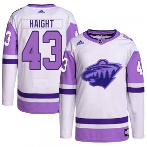 Authentic Adidas Youth Hunter Haight White/Purple Hockey Fights Cancer Primegreen Jersey - NHL Minnesota Wild