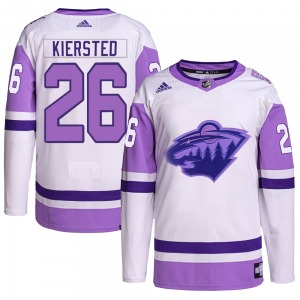 Authentic Adidas Youth Matt Kiersted White/Purple Hockey Fights Cancer Primegreen Jersey - NHL Minnesota Wild