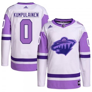 Authentic Adidas Youth Rasmus Kumpulainen White/Purple Hockey Fights Cancer Primegreen Jersey - NHL Minnesota Wild