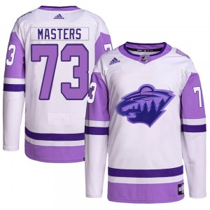Authentic Adidas Youth Kyle Masters White/Purple Hockey Fights Cancer Primegreen Jersey - NHL Minnesota Wild