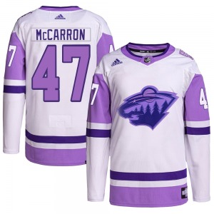 Authentic Adidas Youth Michael McCarron White/Purple Hockey Fights Cancer Primegreen Jersey - NHL Minnesota Wild