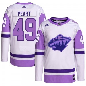 Authentic Adidas Youth Jack Peart White/Purple Hockey Fights Cancer Primegreen Jersey - NHL Minnesota Wild