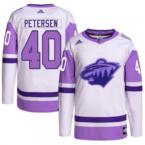 Authentic Adidas Youth Cal Petersen White/Purple Hockey Fights Cancer Primegreen Jersey - NHL Minnesota Wild