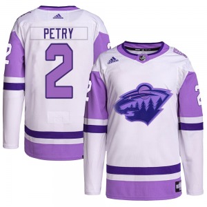 Authentic Adidas Youth Jeff Petry White/Purple Hockey Fights Cancer Primegreen Jersey - NHL Minnesota Wild