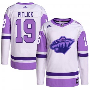 Authentic Adidas Youth Tyler Pitlick White/Purple Hockey Fights Cancer Primegreen Jersey - NHL Minnesota Wild