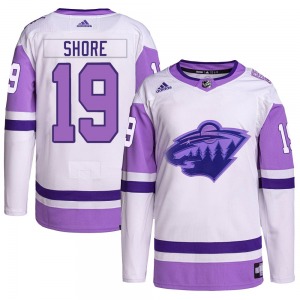 Authentic Adidas Youth Devin Shore White/Purple Hockey Fights Cancer Primegreen Jersey - NHL Minnesota Wild