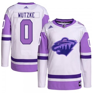 Authentic Adidas Youth Chase Wutzke White/Purple Hockey Fights Cancer Primegreen Jersey - NHL Minnesota Wild