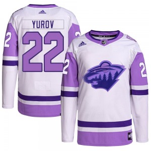 Authentic Adidas Youth Danila Yurov White/Purple Hockey Fights Cancer Primegreen Jersey - NHL Minnesota Wild