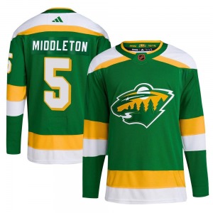 Authentic Adidas Youth Jake Middleton Green Reverse Retro 2.0 Jersey - NHL Minnesota Wild