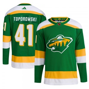 Authentic Adidas Youth Luke Toporowski Green Reverse Retro 2.0 Jersey - NHL Minnesota Wild